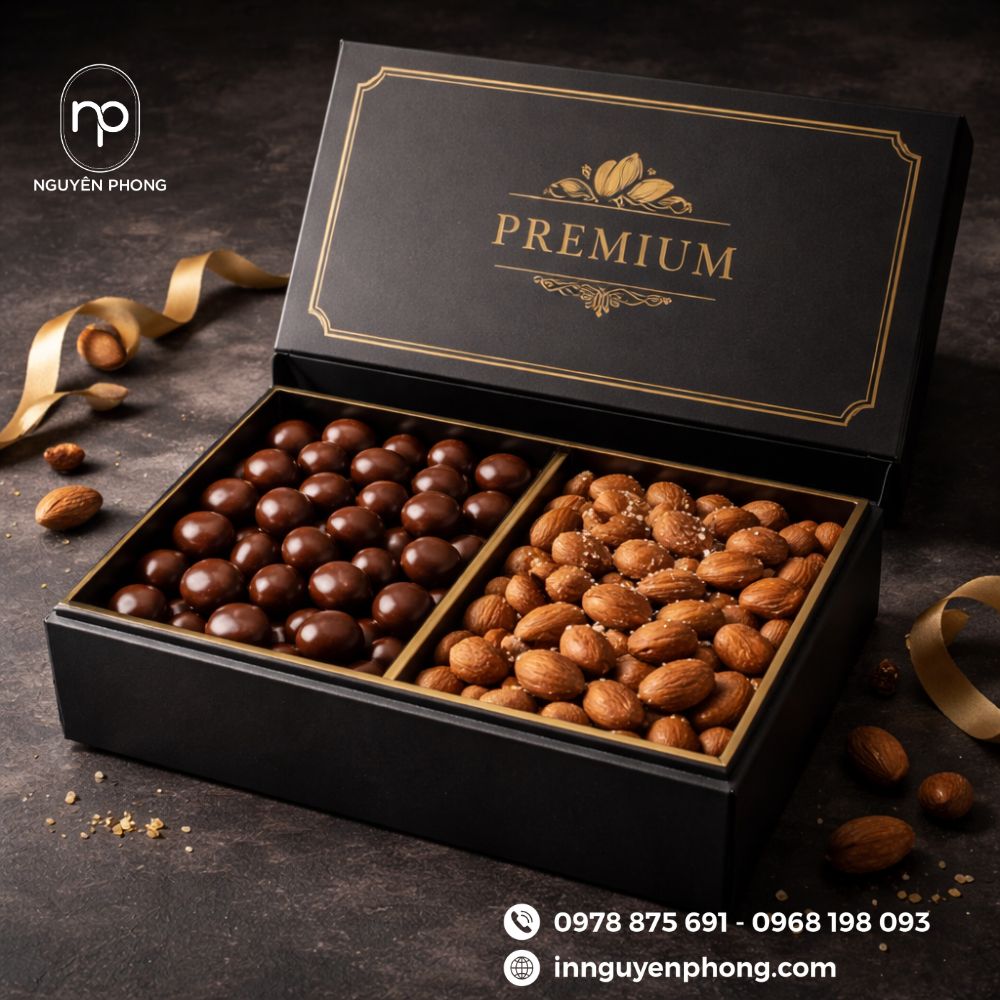 Hộp đựng hạnh nhân được thiết kế theo yêu cầu riêng